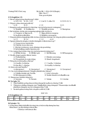 Đề thi học kì I -2014-2015 môn địa lí 7 thời gian 60 phút